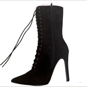 Black Lace-Up High Heel Boots